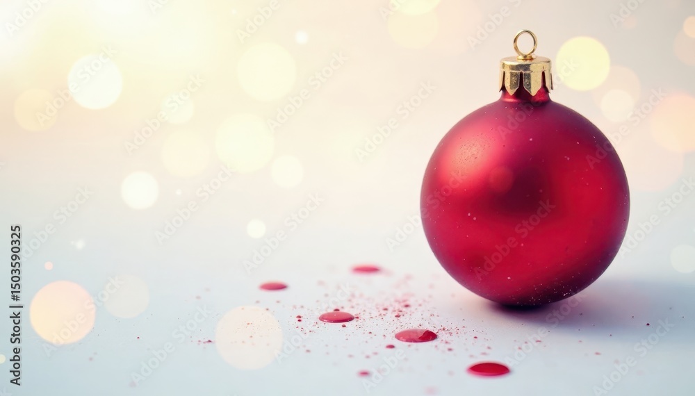 Fototapeta premium Soft watercolor splatter, single shiny red bauble , art, antique