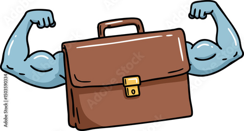 Strong briefcase with muscular arms symbolizing business power and strength vector illustration 