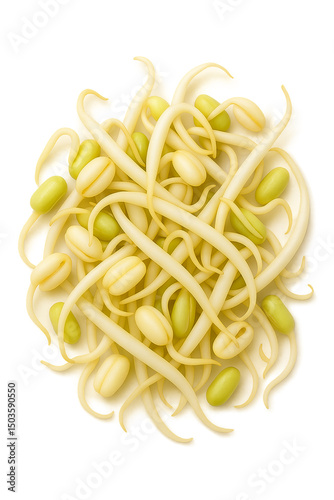 Fresh mung bean sprouts pile isolated on white background