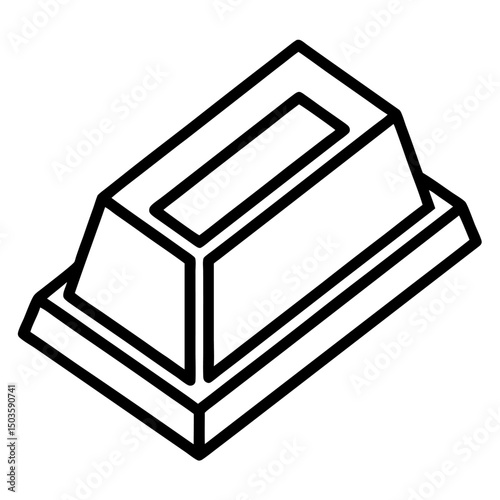 Gold ingot line art icon on white background.