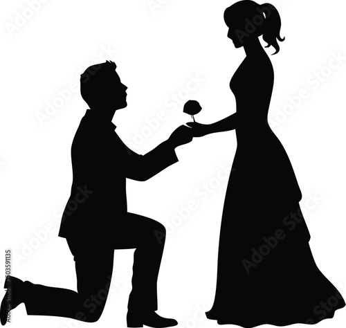 Bride and Groom Wedding Silhouette – Romantic Black and White Minimalist Vector Art