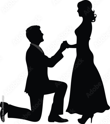 Bride and Groom Wedding Silhouette – Romantic Black and White Minimalist Vector Art
