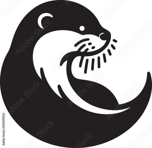 Minimalist Black and White Otter Illustration for Designers