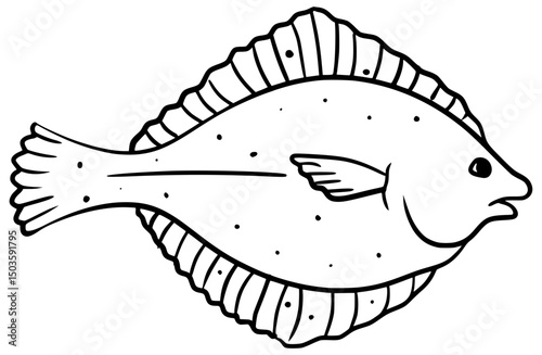 Flounder Fish Outline Line Art Vector Drawing