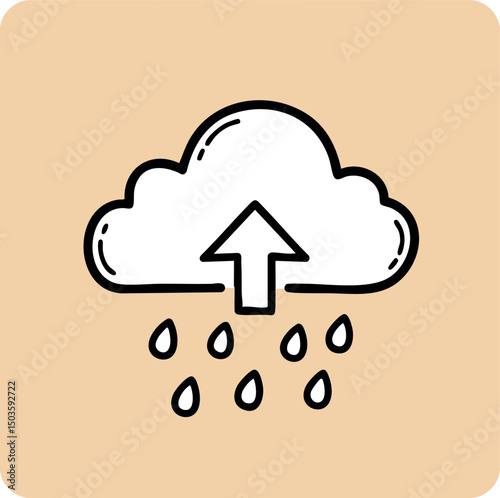 Cloud upload icon with rain drops on beige background simple vector illustration 