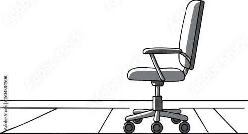 Office chair with wheels on tiled floor minimalist vector illustration 
