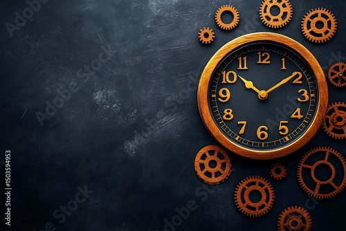 Wallpaper Mural Gilded Clock Face with Gears on Textured Dark Background Torontodigital.ca