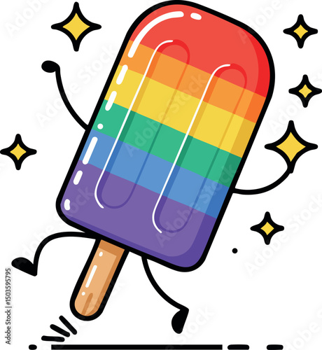 Rainbow colored popsicle with animated joyful expression vector illustration 