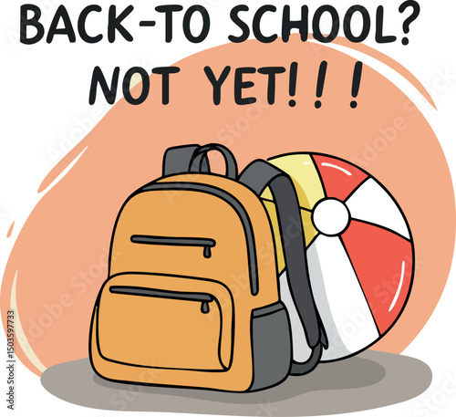 School backpack with beach ball and back to school text summer vacation vector illustration 