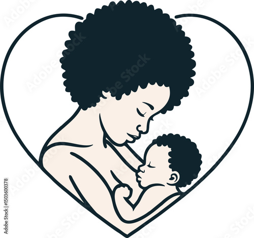 Mother and Baby Embrace within a Heart: A Tender Illustration of Maternal Love