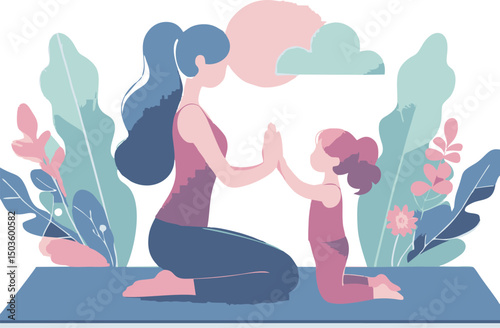 Mother and Daughter Practicing Yoga Together in Serene Nature