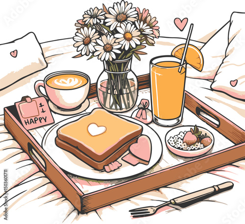 Romantic Breakfast in Bed: Cozy Morning Illustration