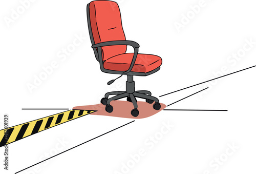 Red office chair with wheels and armrests on white background vector illustration 