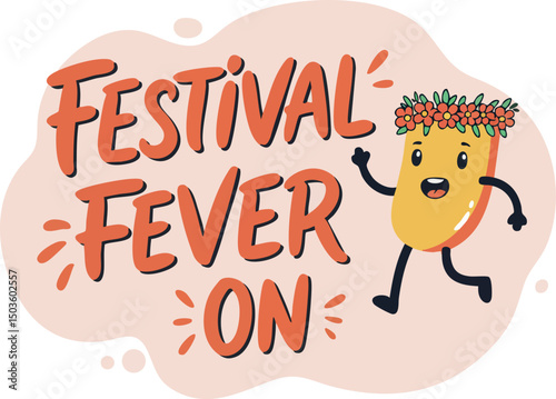 Festival fever on cartoon character with flower crown cheerful celebration design vector illustration 