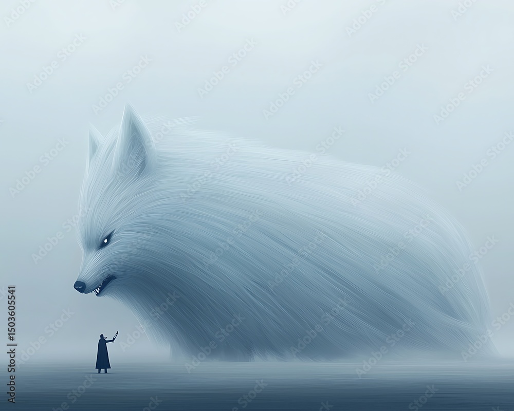 Fototapeta premium Giant White Wolf Person.