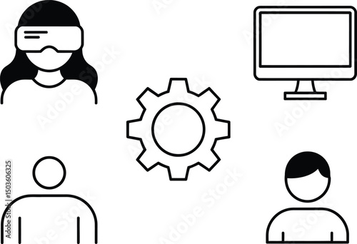 Technological innovation and connectivity depicted through icons representing digital world and interaction