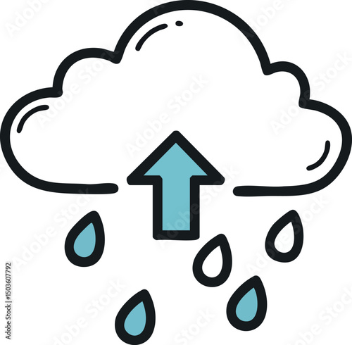 Cloud with raindrops and upward arrow weather upload symbol vector illustration 