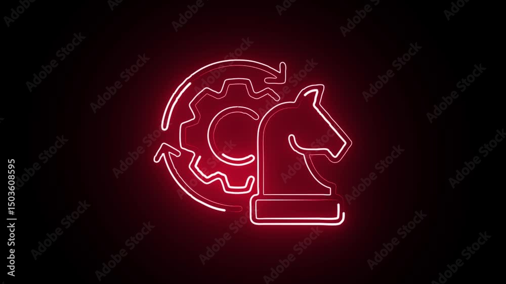  glowing neon strategic decision icon, isolated, black background, hd motion graphic animation