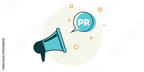 Megaphone and bubble that says PR. Vector illustration
