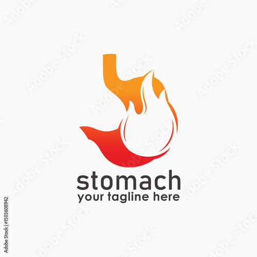 stomach and fire logo concept, pain in the stomach illustration vector, health logo inspiration
