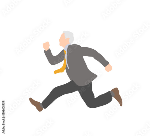 Senior Businessman Running in a Hurry (Gray Suit)