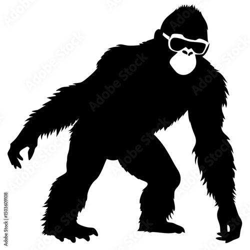 Gorilla Wearing Sunglasses in a Bold Black Silhouette Style for Creative Designs
