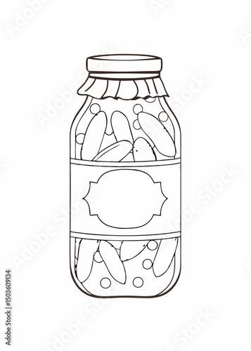 Illustration of a Jar of Pickles With Detailed Engraving in Black and White Outline