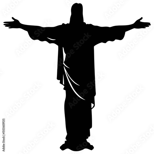 Silhouette of a Cross With Arms Outstretched Against a Bright Background at Sunset