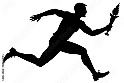 Man Running While Holding a Torch in a Vigorous Display of Athleticism and Determination