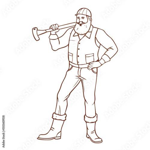 Lumberjack Stands Confidently With Axe in Hand, Showcasing Rugged Spirit and Resilience