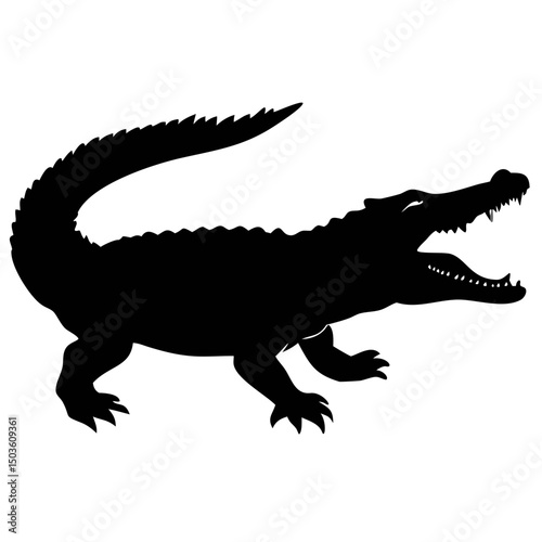 Vector Silhouette of a Crocodile on a Plain White Background Ideal for Design and Illustration