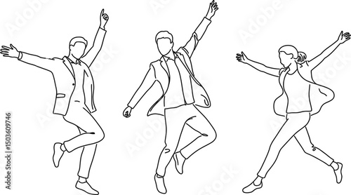 Joyful business team celebrating success with energetic jumps and happy gestures