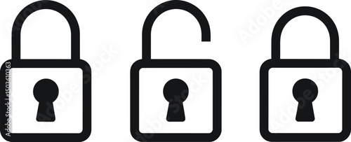 Illustrated vector icons showcasing security and privacy with locked unlocked and locked padlocks.