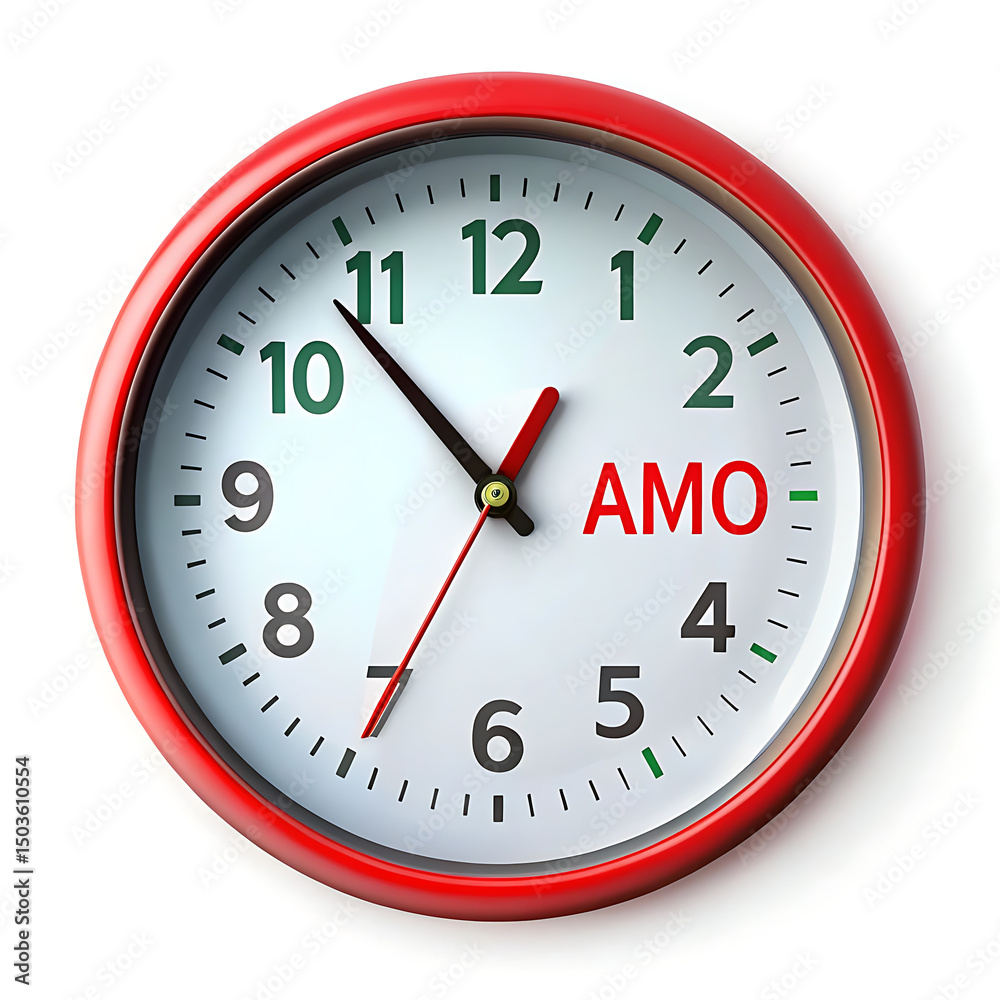 Red clock showing seven am time management concept Red clock showing seven am time management concept