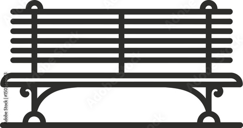 Simple outline of a park bench design isolated on white background for versatile use