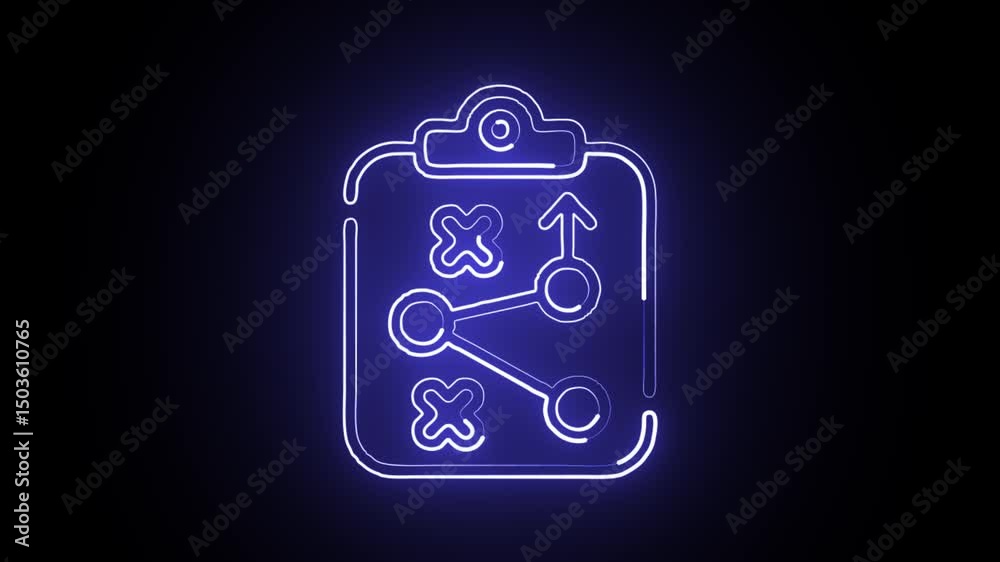 glowing neon strategy icon, isolated, black background, hd motion graphic animation