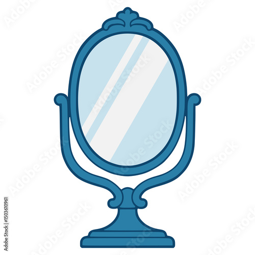 blue vintage mirror interior flat color vector illustration template design