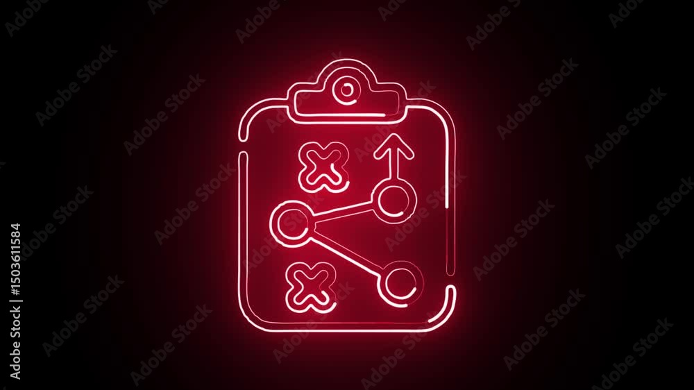 glowing neon strategy icon, isolated, black background, hd motion graphic animation