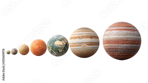 Planetary size comparison inner and outer planets isolated on transparent background photo