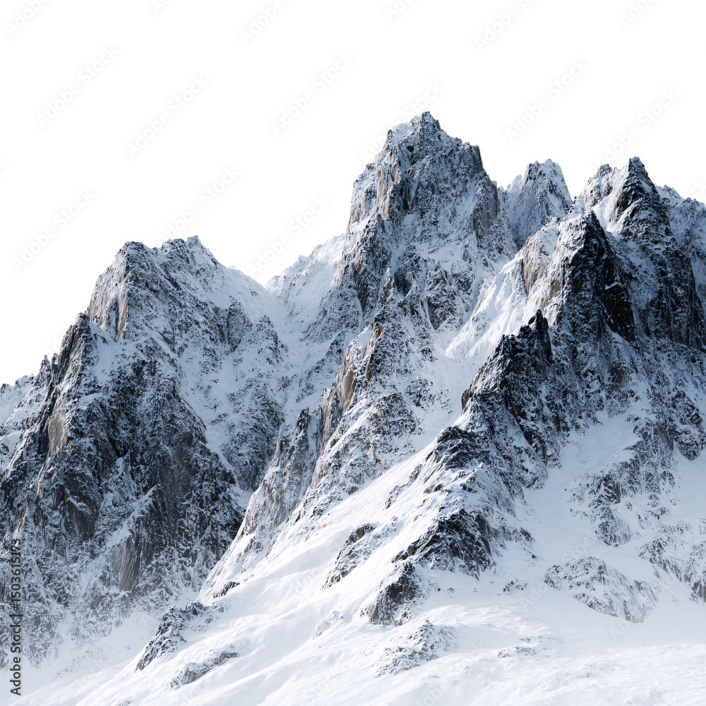 Obraz premium Snowy mountain range isolated on transparent background
