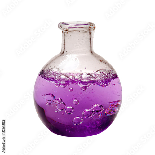 Purple liquid in glass flask isolated on transparent background