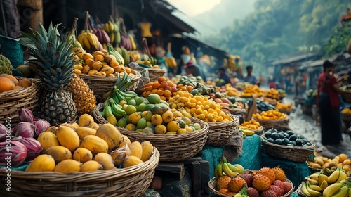 Wallpaper Mural A vibrant open air fruit market in a small village Torontodigital.ca