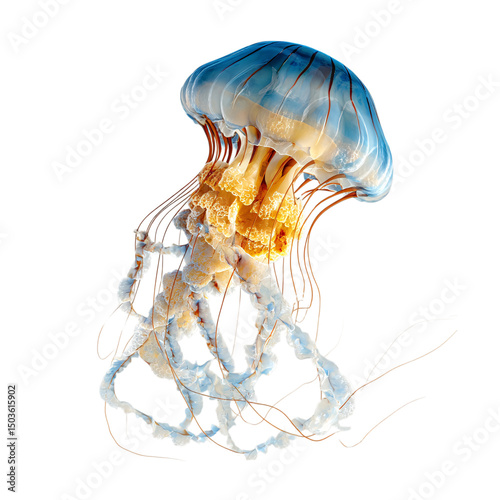 Stunning blue and orange jellyfish isolated on transparent background