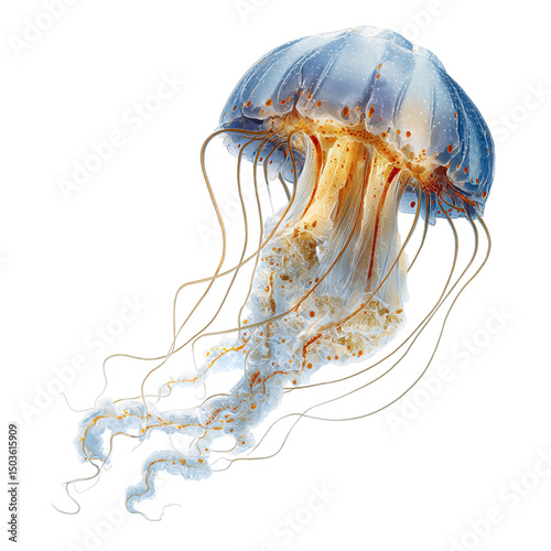 Stunning blue jellyfish illustration isolated on transparent background