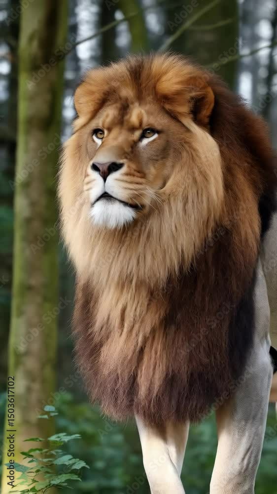 Majestic Male Lion Portrait in Natural Environment: Focused Profile Shot Showing Luxurious Brown and Tan Mane Majestic Male Lion Portrait in Natural Environment: Focused Profile Shot Showing Luxurious Brown and Tan Mane