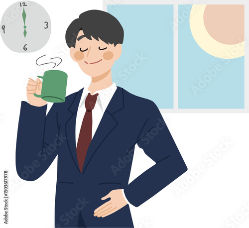 コーヒーを飲むスーツを着たビジネスマン