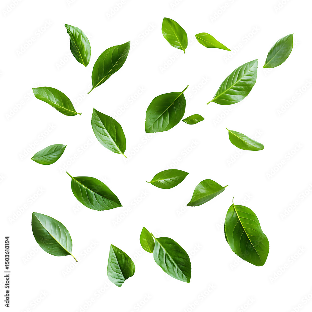 Naklejka premium Flying fresh green leaves, cut out