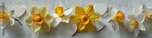 Bright Yellow and White Paper Daffodils with Heart Shapes for Mother's Day