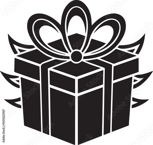 gift box vector illustration, christmas gift box clipart, christmas gift box silhouette vector icon black and white