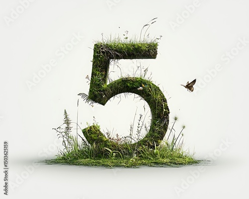 Mossy Number 5 with Nature Font.